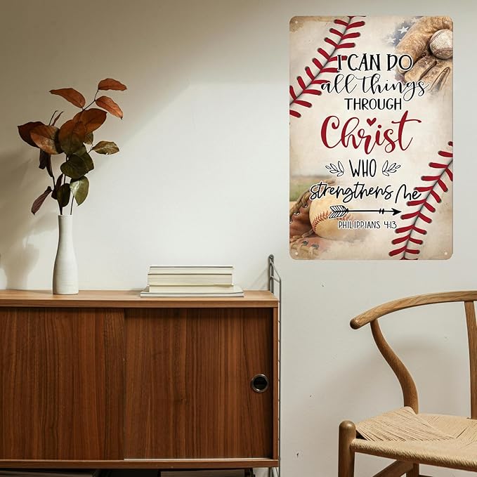 Baseball Decor For Boys Room Sports Decor For Boys Bedroom Tin Sign Vintage Metal Baseball Decoration I Can Do All Things Through Christ Who Strengthens Me 8x12 Inch