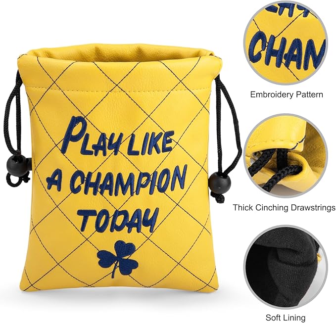Golf Valuables Pouch, Leather Golf Tee Pouch with Drawstring Closure Golf Ball Tee Handbag Portable Golf Accessories