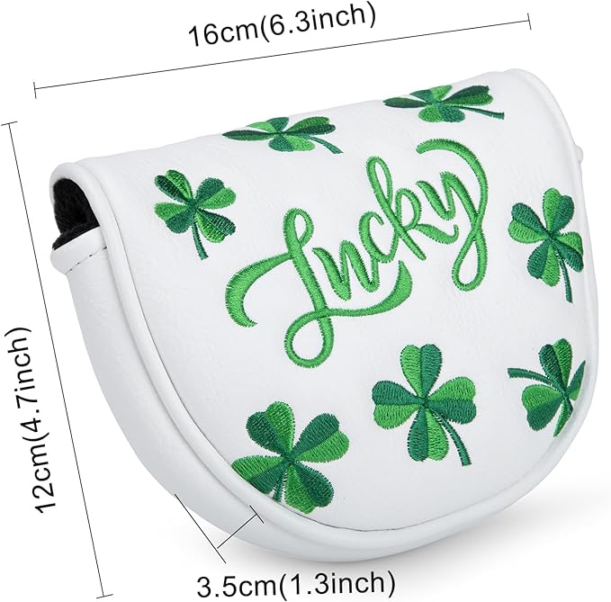 Golf Mallet Putter Cover Head Cover, Magnetic Closure Lucky Clover Design Premium Leather Golf Headcovers Golf Mallet Putter Cover Fits for OZ1 MEZZ 1 MEZZ1 MAX Putter