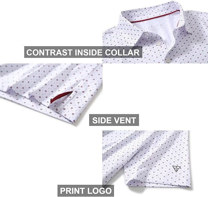 Golf Shirts for Men Dry Fit Short Sleeve Print Performance Moisture Wicking Polo Shirt