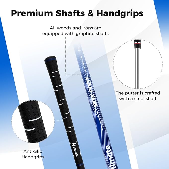 ULTIMATE 12 Pieces Men's Complete Golf Clubs Set w/Golf Stand Bag, 460cc #1 Driver, #3 Fairway, #5 Hybrid, #5#6#7#8#9#P#S Irons, Putter, Full Right-Handed Golf Set for Men