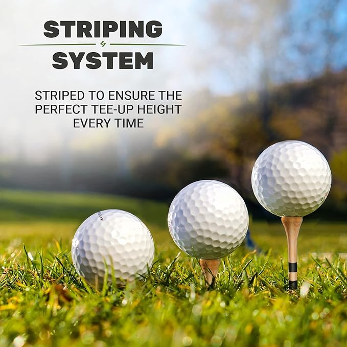 SAPLIZE Bamboo Golf Tees Pack of 100 or 150, Four Size Options (3-1/4", 2-3/4", 2-1/8", 1-1/2"), Stable and Reliable Golf Tees, Available in Natural Color