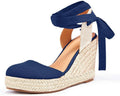 FISACE Womens Summer Espadrille Heel Platform Wedge Sandals Ankle Buckle Strap Closed Toe Shoes