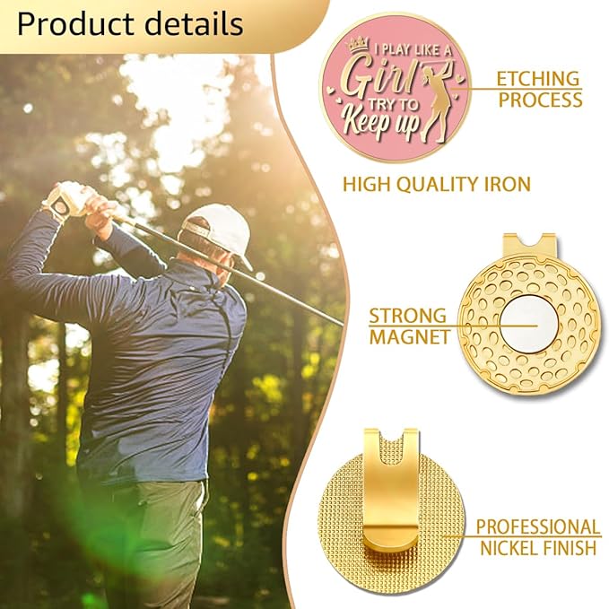 Pink Golfer Ball Marker with Magnetic Hat Clip, Funny Golf Accessories Gifts for Men Women, Novelty Birthday Gifts for Men Women Golfer Fan
