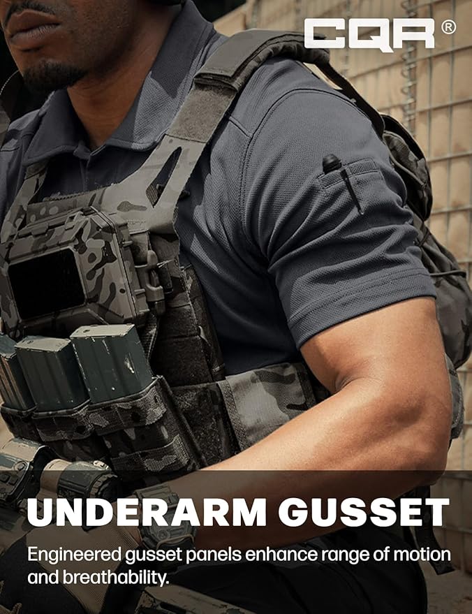 CQR Men's Polo Shirts, Tactical Short Sleeve Golf Performance Shirts, Lightweight Dry Fit UPF 50+ Pique