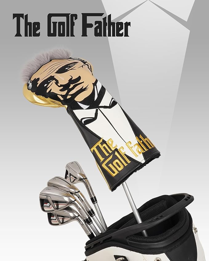 The Golf Father Golf Club Covers, Driver Fairway Hybrid Headcover, Funny Putter Cover Magnetic, Black & White Color Iron Covers,Golf Gifts for Men