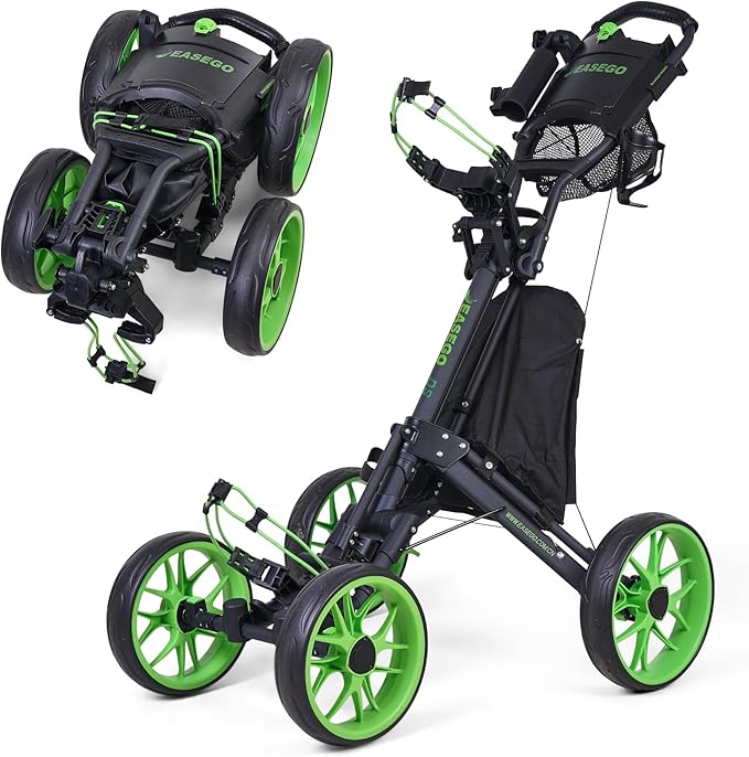 Golf Push Cart 4 Wheel : Golf Walking Carts with Phone Holder/Cup Holder/Umbrella Holder/Foot Brake/Cooler Basket 3 Wheel Superlite Golf Pull Cart All-Terrain Golf Caddy Carts