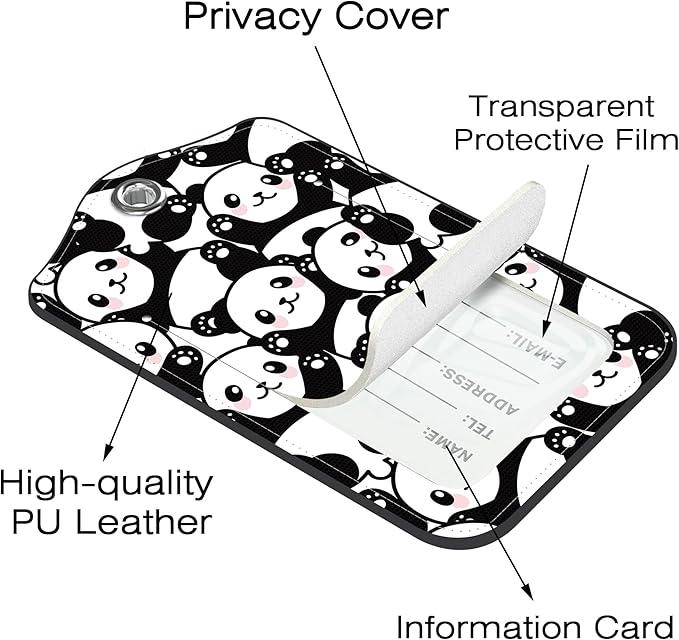 2 Pack Luggage Tags for Suitcase,Cute Panda PU Leather Luggage Tags with Privacy Cover Name Address Labels and Steel Ring,Creative Travel Accessories for Men and Women