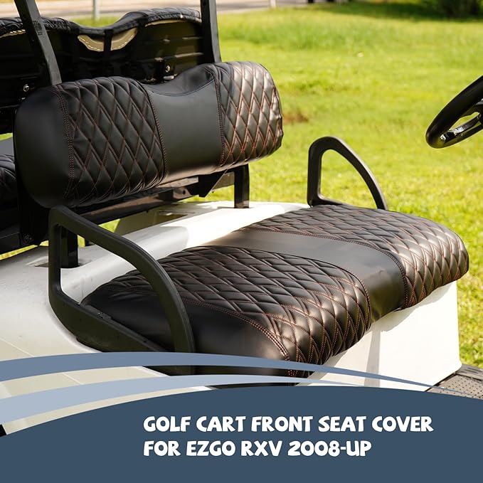 Golf Cart Vinyl Replacement Seat Covers fits EZGO RXV 2008+, Diamond Front Seat Cover Black Stitching Durable Breathable & Easy to Clean