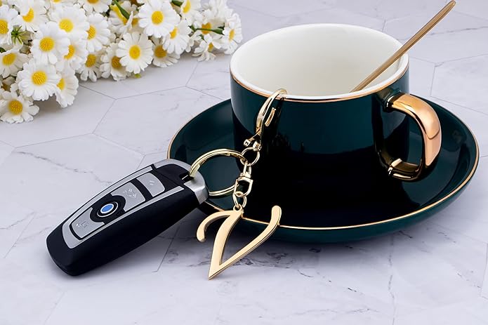 Cute Stainless Steel Gold Initial Letter Keychain for Women Girl, Charms for Key Handbag Backpack Bag, Personalized Gift