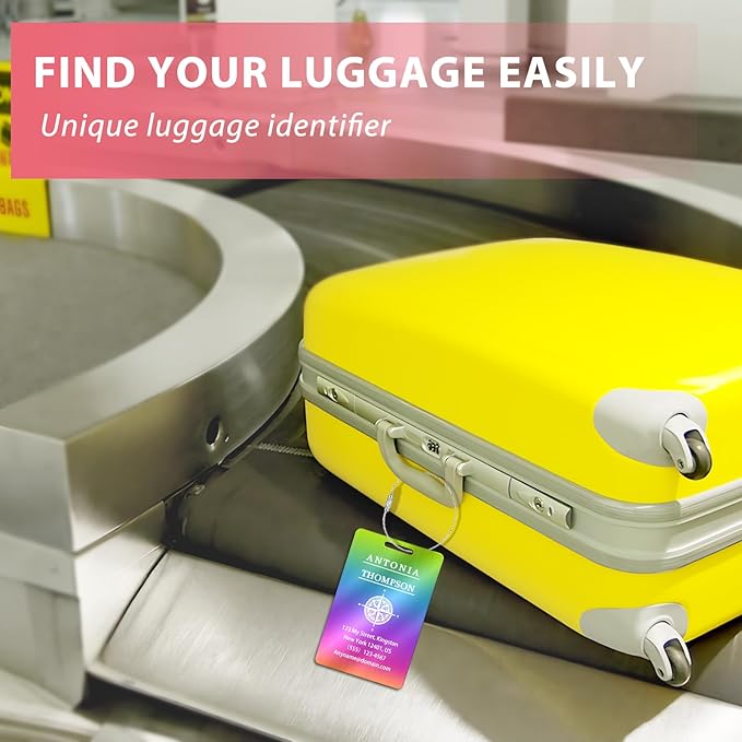 Custom Stainless Steel Luggage Tags (2 Pack) - Personalized Laser Engraved Luggage Tag, Waterproof Durable, for Bags, Backpack Travel, Suitcases (Multi Color)