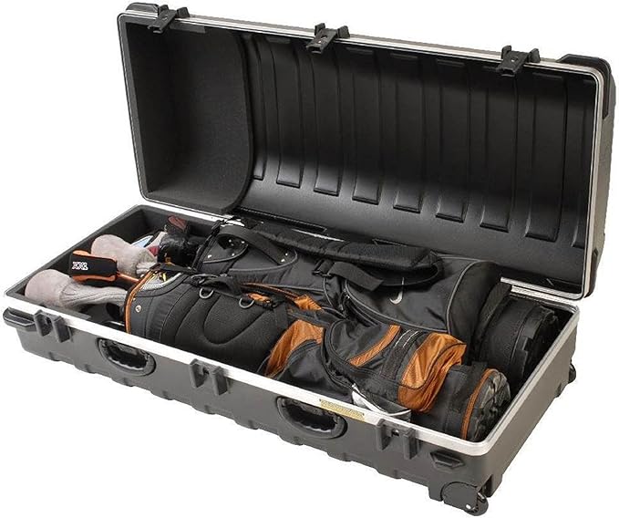SKB Staff ATA Hard Shell Plastic Golf Travel Case for Cart Bags with Wheels - Heavy-Duty Rolling Club and Driver Carrier for Airline Transport, Impact-Resistant with TSA Locking Latches