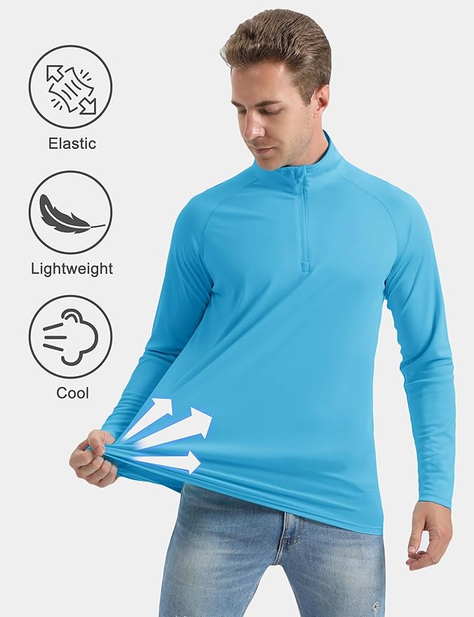 CRYSULLY Men's Long Sleeve 1/4 Zip Shirts Sun Protection Pullover UPF 50+ Rash Guard Running Lightweight T Shirt