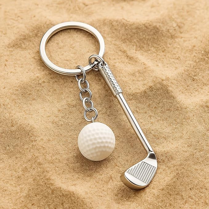 Golf Keychain – Sporty Keychains Bag Charms for Women with Realistic Dimpled Ball & Detailed Silver-Toned Club, Cool Key Chains Gifts for Golfers & Sports Fans