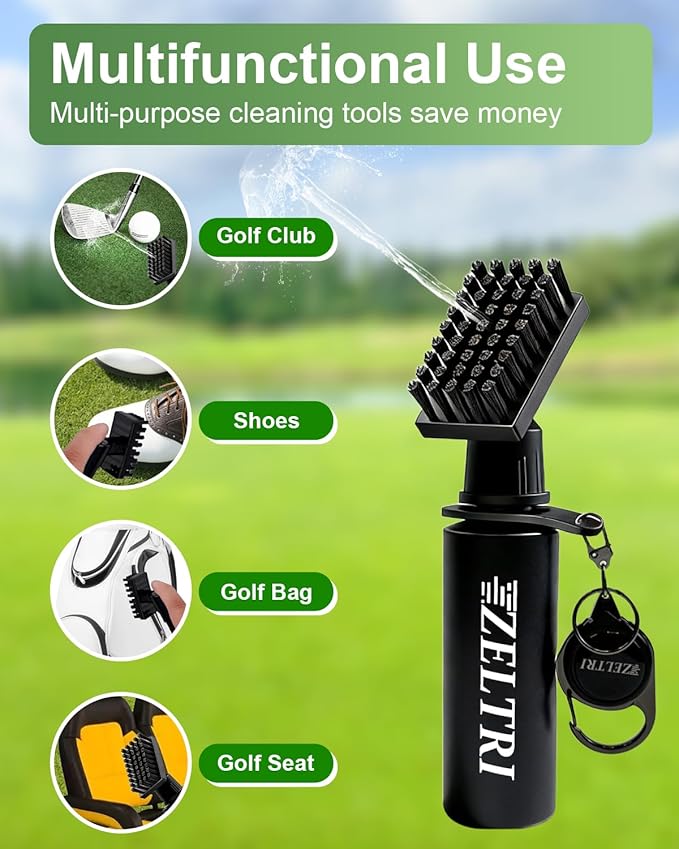 Golf Club Brush Cleaner with Retainer Clip and 8.0 x 8.0 in Golf Towel - Holds 4 Oz Water Durable Nylon Bristles for Easy Cleaning Essentials Golf Accessories