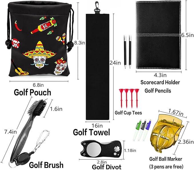 Golf Valuables Pouch, Leather Golf Tee Pouch with Drawstring Closure Golf Ball Handbag Portable Ball Pouch Golf Accessories for Men Women