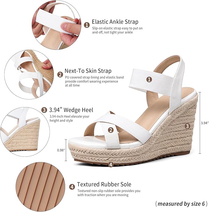 mikarka Women's Open Toe Espadrilles Wedge Sandal Slip On Elastic Ankle Strap Platform Sandals Dressy Comfortable Wedges Shoe