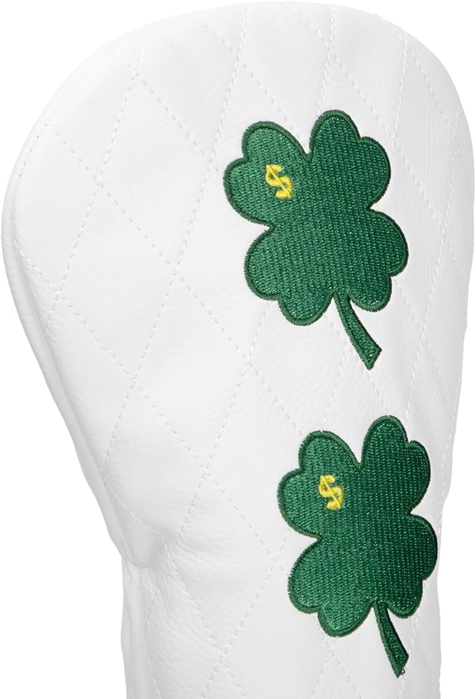 Golf Club Covers, 1pc or 3pcs Golf Headcovers Set 1 3 h, White PU Leather Driver Headcover, 3 Wood Cover, Hybrid Headcover Lucky Clover Style Golf Club Protective Case