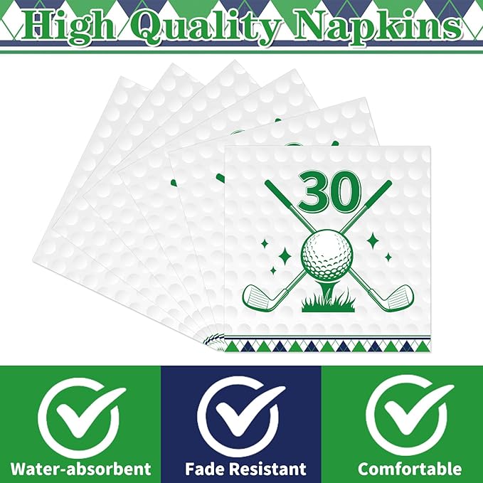 Golf 30th Birthday Party Napkins Decorations, Disposable Paper Golf Napkins Supplies Pack of 50, Sports Birthday Party Decor Size 6.5 Inch