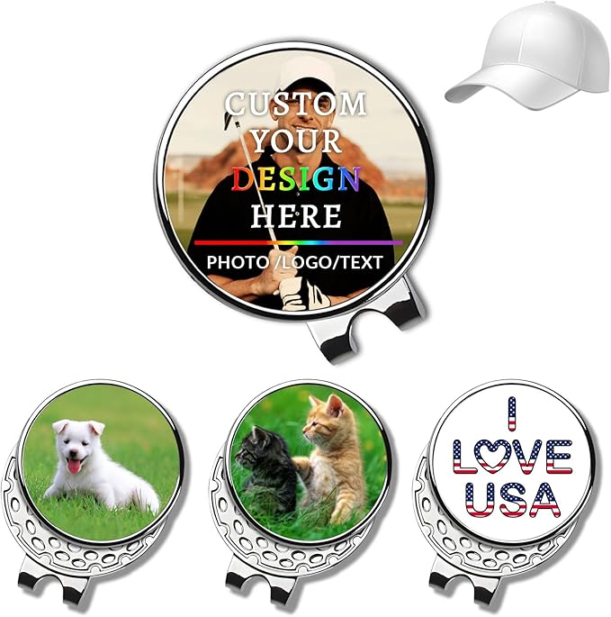 Personalized Golf Marker Hat Clip, Custom Magnetic Golf Hat Clip with Photo Name Text Logo, for Men, Women and Golfers
