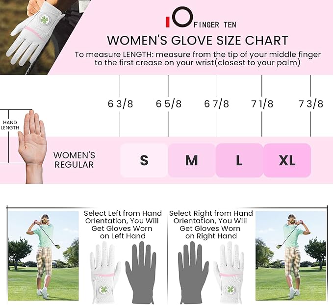 Womens Golf Glove with Clover Ball Marker 1 Pack, All Weather Grip Microfiber & Leather Gloves for Ladies, Comfortable Breathable Fit for Left Hand or Right Hand in White Pink