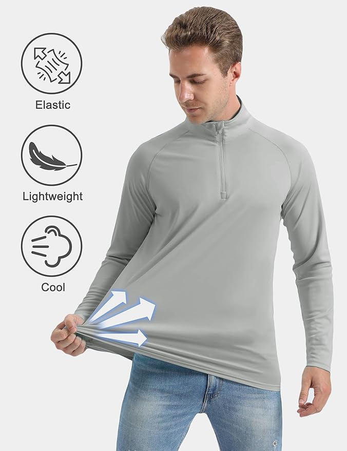 CRYSULLY Men's Long Sleeve 1/4 Zip Shirts Sun Protection Pullover UPF 50+ Rash Guard Running Lightweight T Shirt
