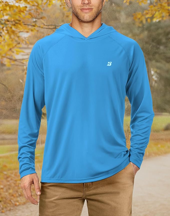 Roadbox UPF 50+ Fishing Shirts for Men, Long Sleeve UV Sun Protection Hoodie, Outdoor Hiking Running Swimming Rash Guard