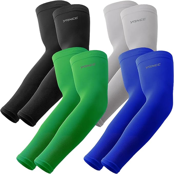 YQXCC 4 Pairs Arm Sleeves, Cooling UV Sun Protection Sports Compression Sleeves for Men Women, Golf Basketball Arm Sleeves