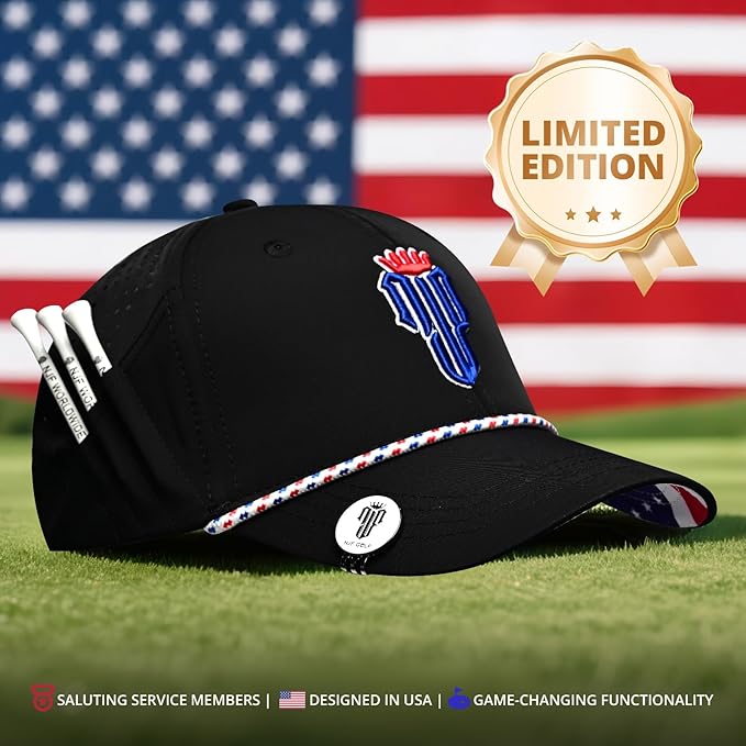 NJF Golf™ Hat Men - Breathable Mens Golf Hats, Adjustable Rope Snapback Cap, Convenient Cap with Tee Holder