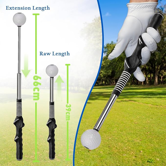 Retractable Golf Swing Training Aid, Golf Grip Trainer & Golf Swing Trainer for Warm-up, Right-Handed Golf Club for Indoor Practice, Golf Accessories - Strength & Tempo Training for Chipping Hitting