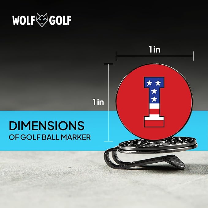 Wolf Golf Towels Golf Ball Marker Hat Clip | USA Monogram | 1 Magnetic Clip + 3 Ball Markers | Patriotic Golf Accessories for Men & Women