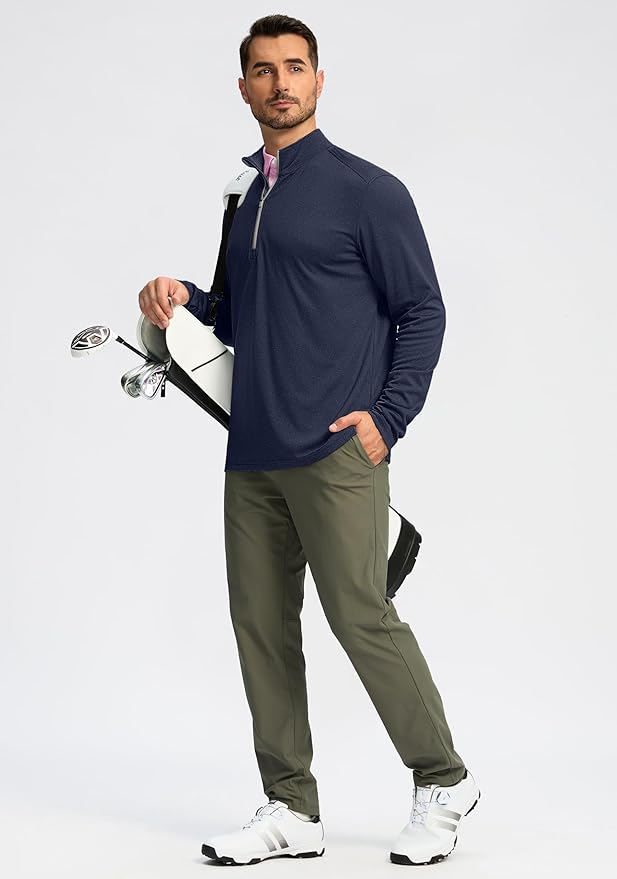 Obla Golf Quarter Zip Pullover for Men Mock Neck Sweatshirt Lightweight Sun Protection Men's Long Sleeve Golf Shirt