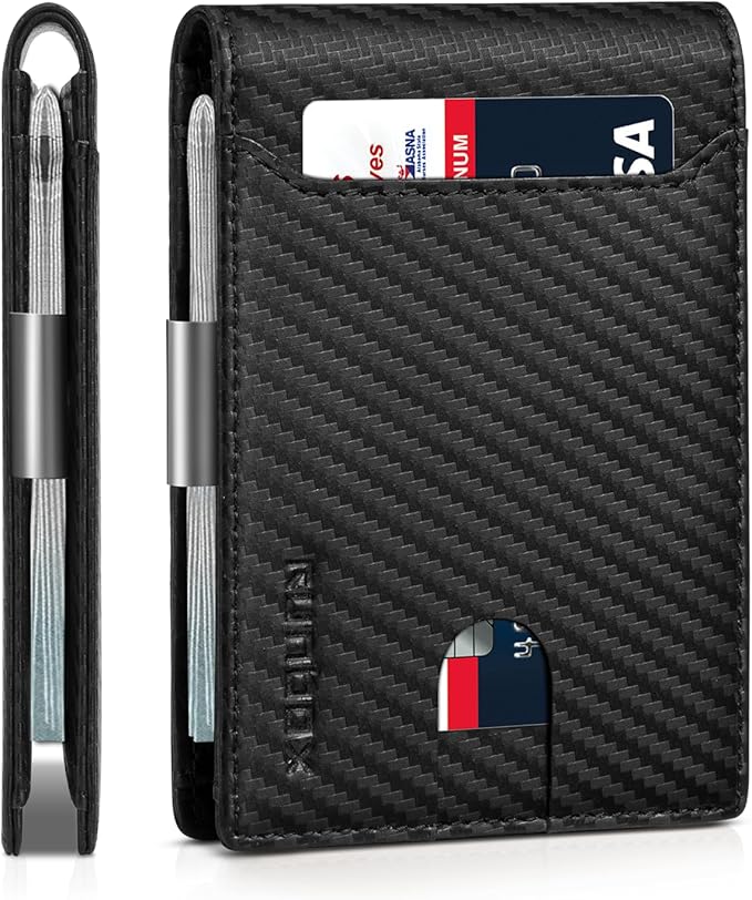 RUNBOX Money Clip Wallets for Men,Slim Leather Mens Bifold Wallet,RFID Blocking Front Pocket Wallet,Thin Credit Card Holder with Gift Box