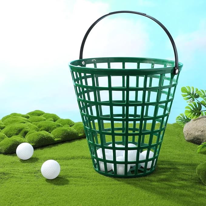 VANZACK Plastic Golf Ball Basket, Golfball Container Ball Bucket with Handle, Holds 100 Balls, for Summer Golf Ball Storage Practice Accessories, Green