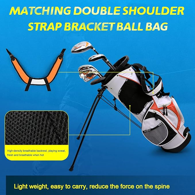 PGM Golf Club Set - 9 Pieces Junior Complete Golf Club Set for Kids Children - Right Handed - Driver(#1), Hybrid, Iron(#7,#9,#S), Putter, Golf Stand Bag