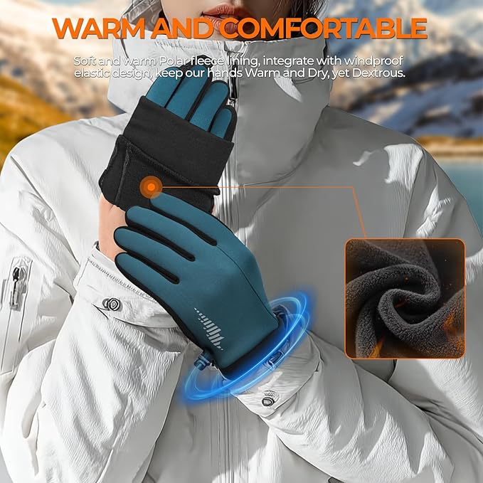 rivmount Winter Gloves Women Men for Cold Weather, Running Driving Cycling, Water-Resistant & Touch Screen, Snow Ski Gloves Liner, Warm Glove for Daily Work & Sports Outdoor