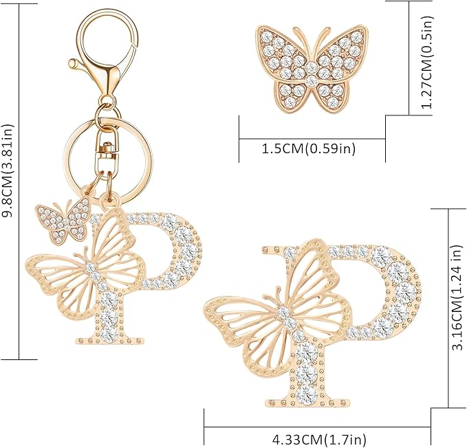 Gold Plated Alphabet Initial Letter Keyring Keychain for Women Girls Crystal Key Chains for Wallet Backpack Bag Charm