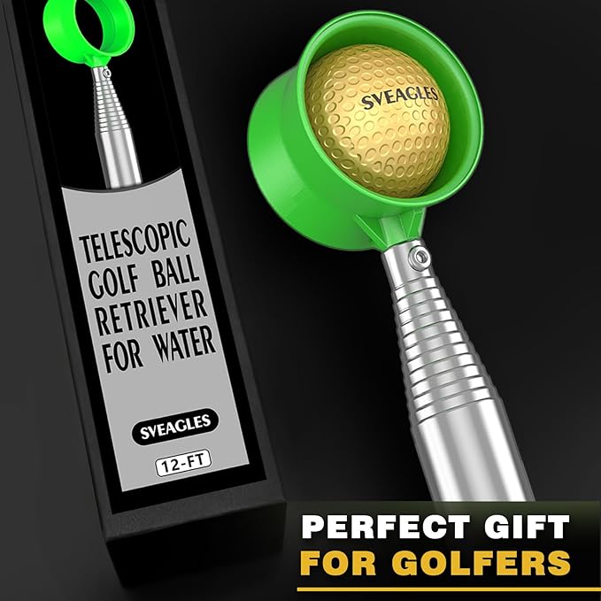 Golf Ball Retriever Telescopic for Water, 12Ft/9Ft Two-Sided Golf Ball Grabber Stainless Steel Ball Retriever Tool Golf Ball Picker Golf Accessories