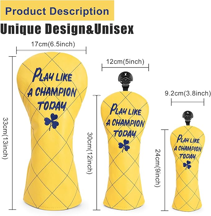 Golf Club Head Covers Premium Leather Golf Driver Fairway(FW) Wood Hybrid(UT) Covers with Number Tags, Golf Mallet Putter Cover Play Like A Champion