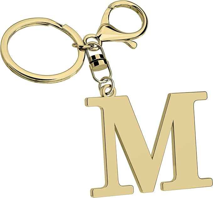 Stainless Steel Gold Letter A-Z Keychain for Women Men, Initial Letter Pendant with Key Ring, Charms for Key Backpack Bag