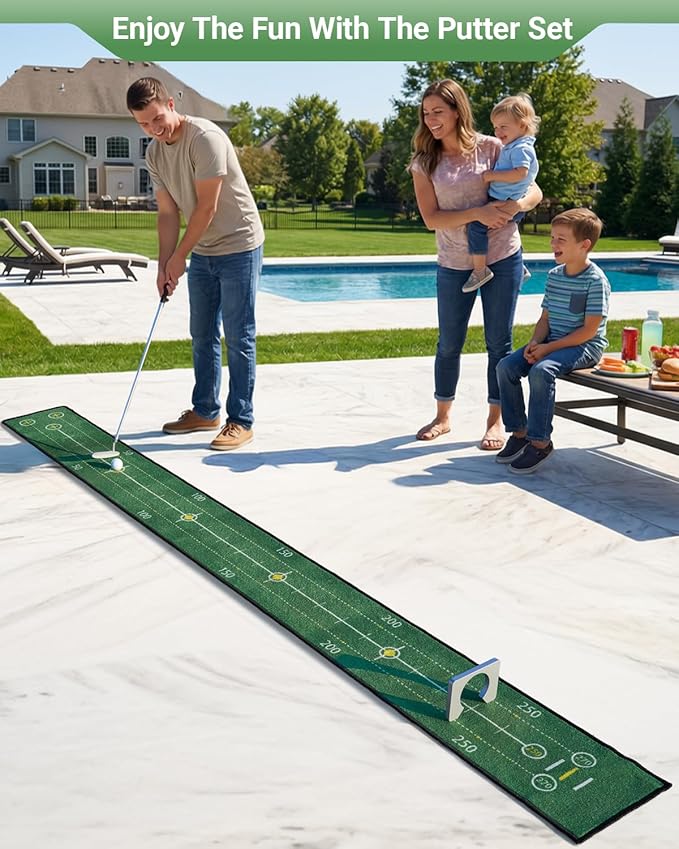 Golf Putting Game Set with Three-Track, Anti-Slip Backing Golf Putting Green Include 1 Club, 2 Balls, 1 Gate, 1 Portable Storage Box for Indoor/Outdoor