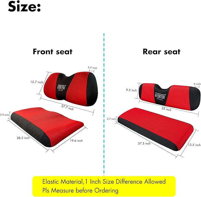 10L0L Golf Cart Front and Rear Seat Cover Set for Club Car DS/Precedent/Onward/Tempo & Yamaha G29 /Drive 2,Stylish 4 Passenger Front Back Seat Covers,Breathable Washable Polyester Mesh (Black/Red)