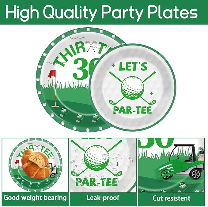 96 Pcs Golf 30th Birthday Party Decorations Golf Theme Tableware Set Golf Thir-Tee Plates Napkins Forks for Let's Par-Tee Men Women Birthday Dinnerware Green Sports Party Supplies 24 Guests
