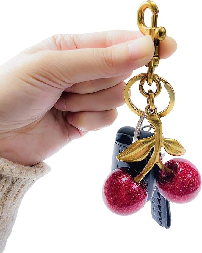 Cherry Bag Charm for Handbag, Big-Apple Strawberry Fruit Bag Charm Cherry Car Accessories KeyChain
