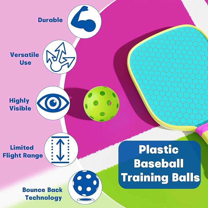 Coopay 12/50/100 Pack Baseball Practice Balls Plastic Training Balls Lightweight Hollow Softballs with a Drawstring Bag for Hitting, Baseball Training Indoor Outdoor Use