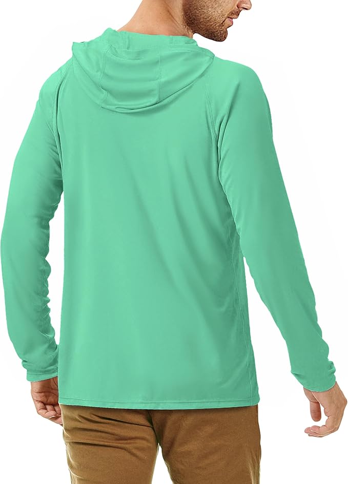 Roadbox UPF 50+ Fishing Shirts for Men, Long Sleeve UV Sun Protection Hoodie, Outdoor Hiking Running Swimming Rash Guard