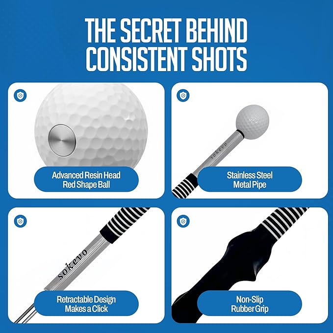 Retractable Golf Swing Training Aid,Rhythm Click Sound Warm Up Golf Swing Trainer,Golf Grip Trainer Attachment -Strength & Tempo Training for Chipping Hitting,Golf Accessories for Men-BONUS Items