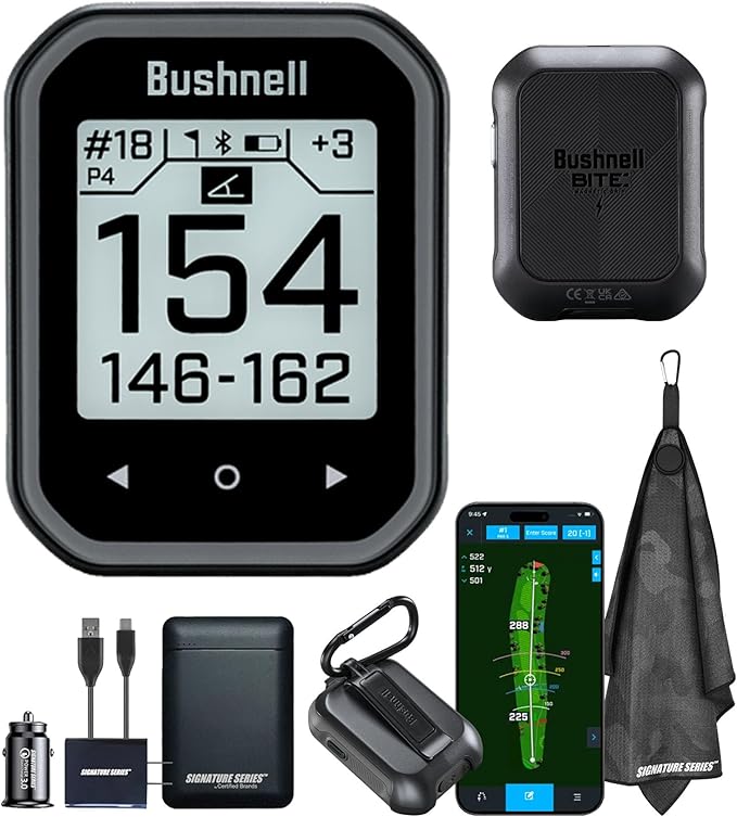 Bushnell Golf Phantom 3 Slope GPS Handlheld (Black) | 38,000+ Courses, Slope Compensation, Hazard Info, Distance Calculator, Scorekeeping, Magnet Mount, Touchscreen | Signature Series Power Bundle