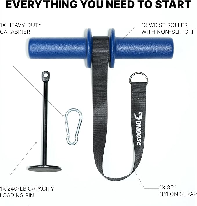DMoose Fitness Forearm Strengthener & Wrist Roller - 2 in 1 Arm Exerciser with Non-Slip Premium Grip, Durable Nylon Rope - Helps with Elbow Tendonitis, Wrist Recovery & Strength Training (Patented)