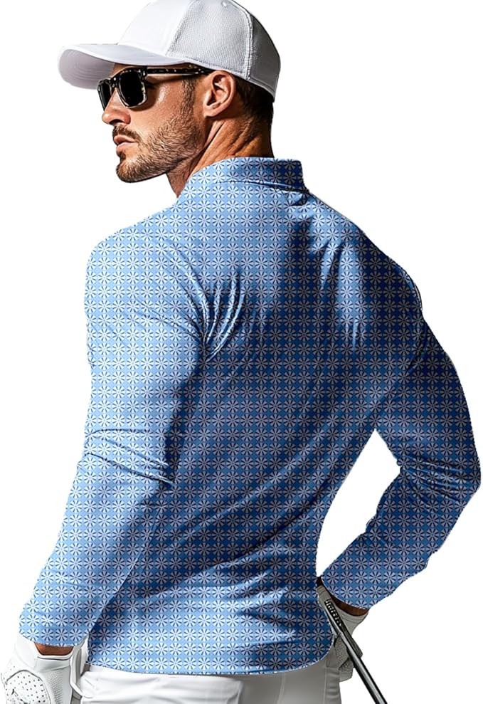 Men's Long Sleeve Golf Shirt Quick Dry 3 Button Work Fishing Outdoor Casual Collar Shirt